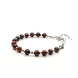 Bransoletka różaniec (10tka) Tygrysie oko czerwone 16,5-20,5cm KAM1199 Stal chirurgiczna