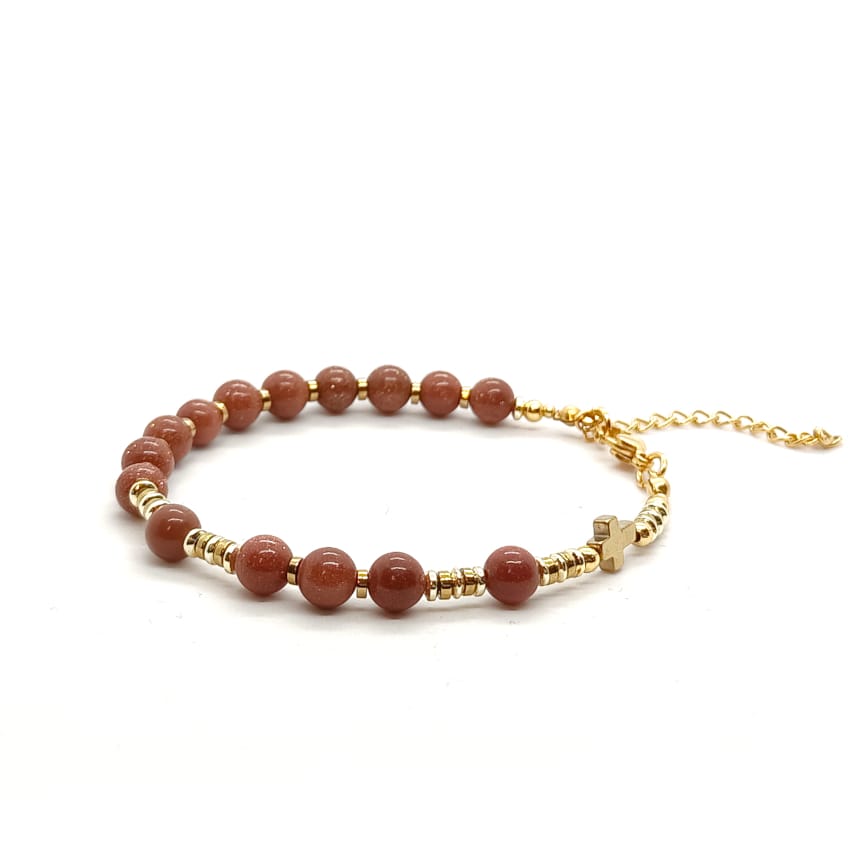 Bransoletka różaniec (10tka) Piasek pustyni 16,5-20,5cm KAM1201 Stal chirurgiczna pozłacana