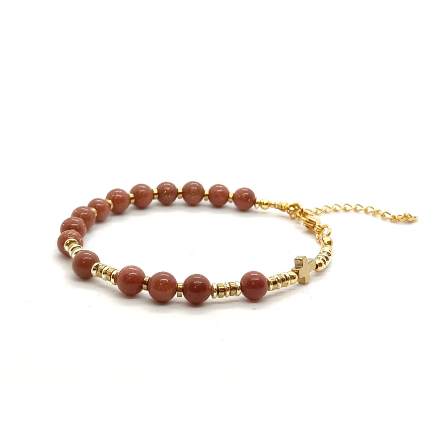 Bransoletka różaniec (10tka) Piasek pustyni 16,5-20,5cm KAM1201 Stal chirurgiczna pozłacana