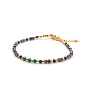 Bransoletka Malachit, Turmalin, Masa perłowa 17-21cm KAM1204 Pozłacana stal chirurgiczna