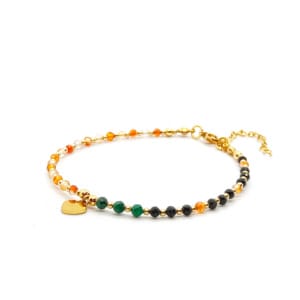 Bransoletka z serduszkiem  Malachit, Karneol, Turmalin 18-22cm KAM1205 Pozłacana stal chirurgiczna