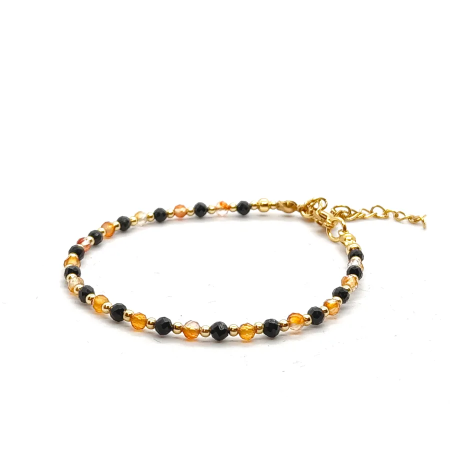 Bransoletka Karneol, Turmalin czarny 16-20cm KAM1206 Pozłacana stal chirurgiczna