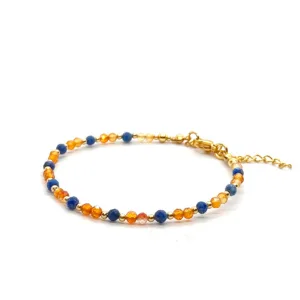 Bransoletka Karneol, Lapis Lazuli 16-20cm KAM1207 Pozłacana stal chirurgiczna