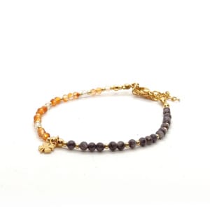 Bransoletka z koniczynką Karneol, Masa perłowa 16-20cm KAM1209 Pozłacana stal chirurgiczna