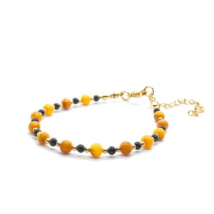 Bransoletka Bursztyn Bałtycki, Turmalin 16,5-20,5cm KAM1215 Stal chirurgiczna pozłacana