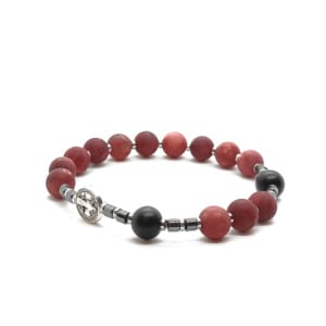 Bransoletka różaniec (dziesiątka) Krzyż św. Benedykta, Agat, Onyks 17cm KAM1219