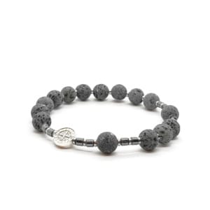 Bransoletka różaniec (10tka) Krzyż św. Benedykta, Lawa wulkaniczna 17,5cm KAM1230