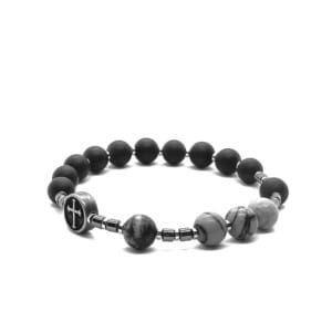 Bransoletka różaniec (10tka) Jaspis, Lawa 17,5cm KAM1235 stal chirurgiczna