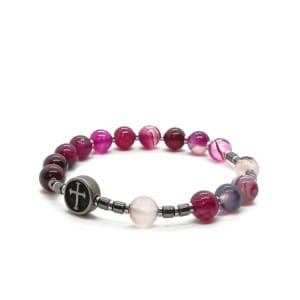 Bransoletka różaniec (10tka) Agat fioletowy 17cm KAM1239 stal chirurgiczna