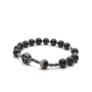 Bransoletka różaniec (10tka) Agat czarny 17cm KAM1225 stal chirurgiczna