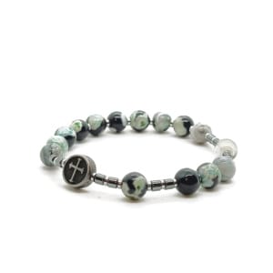 Bransoletka różaniec (10tka) Agat zielony 17cm KAM1226 stal chirurgiczna