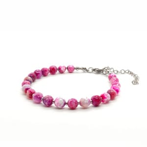 Bransoletka Agat ognisty różowy 16,5-20,5cm KAM1251 stal chirurgiczna