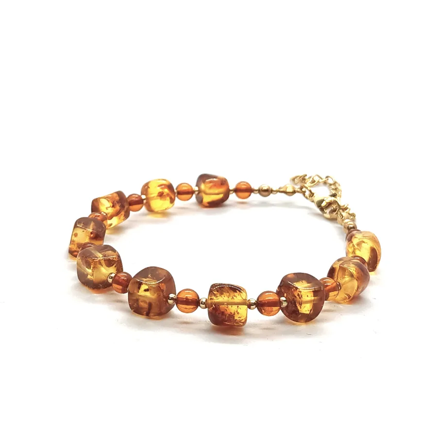 Bransoletka Bursztyn, stal chirurgiczna pozłacana 16,5-20,5cm KAM1257