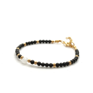 Bransoletka Kamień księżycowy, Onyks 16,5-20,5cm KAM1266 stal chirurgiczna pozłacana