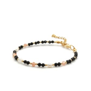 Bransoletka Perła, Kamień księżycowy, Kamień słoneczny, Turmalin 16-20cm KAM1269 stal chir. pozłacana