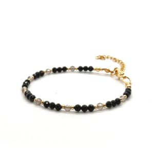 Bransoletka Onyks, Kwarc dymny 16-20cm KAM1272 stal chirurgiczna pozłacana