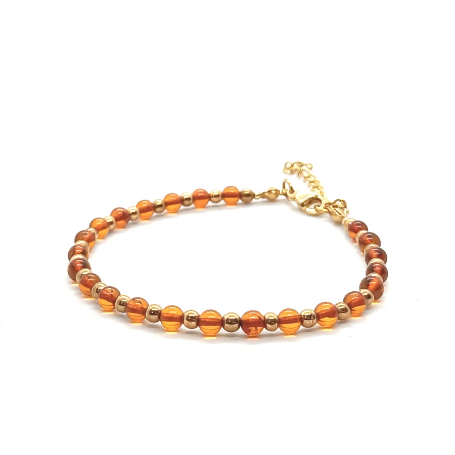 Bransoletka Bursztyn koniakowy, stal chirurgiczna pozłacana 17-21cm KAM1260