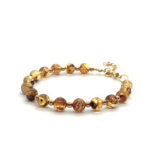 Bransoletka Bursztyn, stal chirurgiczna pozłacana 16-20cm KAM1262