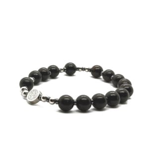 Bransoletka różaniec (10tka) Krzyż św. Benedykta, Drewno sandałowe 15,5cm D204 - Stal chirurgiczna