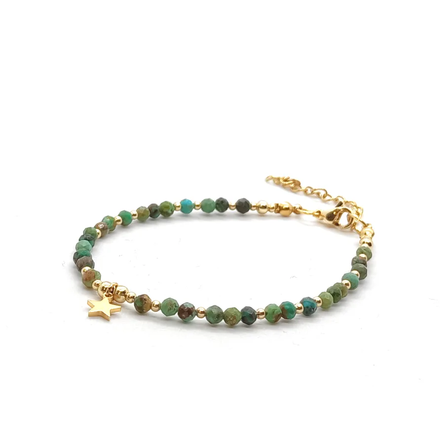 Bransoletka z gwiazdką, Turkus - kamienie naturalne 16-20cm KAM1283 stal chirurgiczna pozłacana