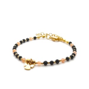 Bransoletka z aniołkiem Onyks, Kamień słoneczny 16,5-20,5cm KAM1300 stal chirurgiczna pozłacana