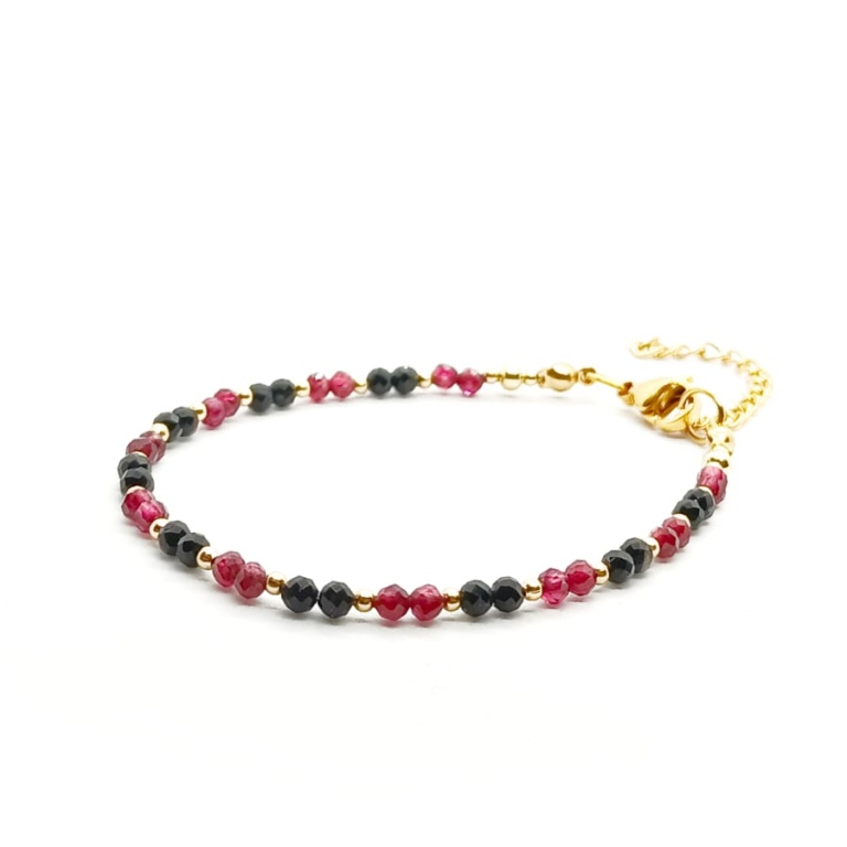 Bransoletka Granat, Turmalin KAM1290 stal chirurgiczna