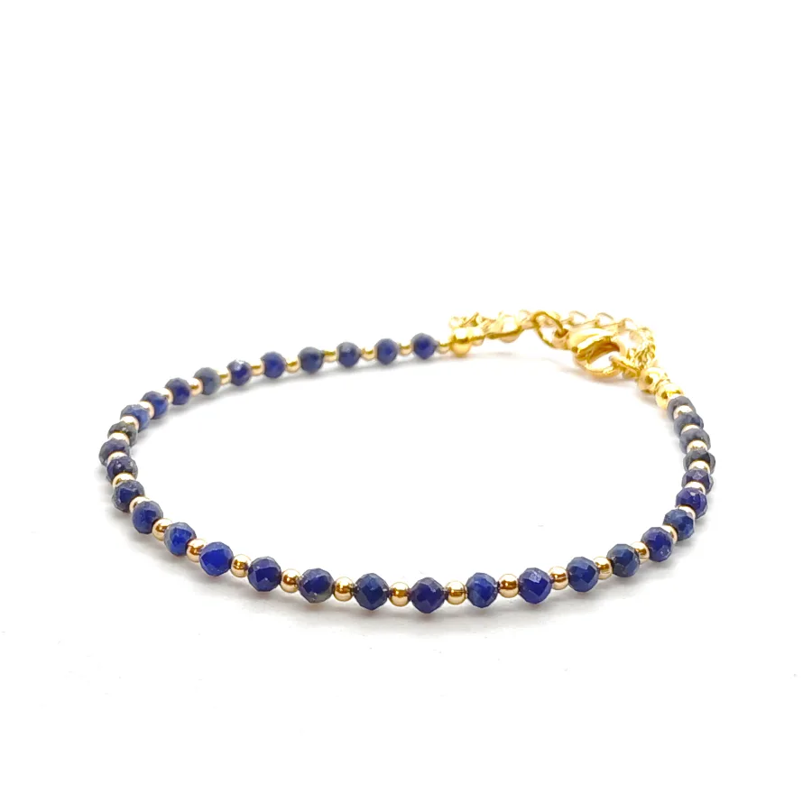 Bransoletka Lapis lazuli 17-21cm KAM1302 Stal chirurgiczna pozłacana