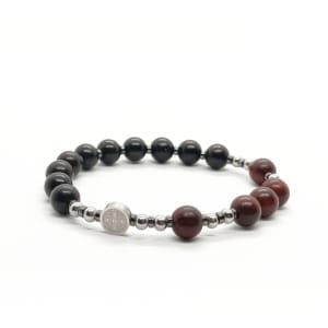 Bransoletka różaniec (10tka) Krzyż św. Benedykta, Drewno sandałowe 16,5cm D205 - Stal chirurgiczna