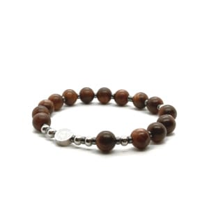 Bransoletka różaniec (10tka) Krzyż św. Benedykta, Drewno sandałowe brąz 15cm D207 - Stal chirurgiczna