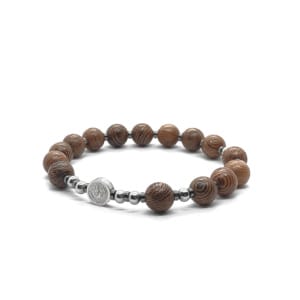 Bransoletka różaniec (10tka) Krzyż św. Benedykta, Drewno orzech 16cm D208 - Stal chirurgiczna