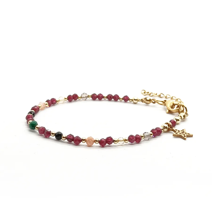 Bransoletka z gwiazdką, Cytryn, Turmalin, Kwarc, Granat, Malachit, Kamień słoneczny 16,5-20,5cm KAM1293 Stal chirurgiczna pozłacana