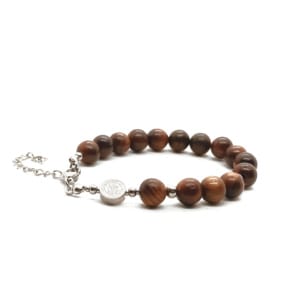 Bransoletka różaniec (10tka) Krzyż św. Benedykta, Drewno sandałowe mahoń 15-19cm D209 - Stal chirurgiczna