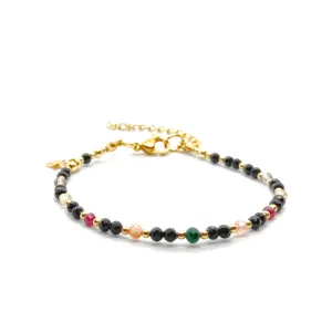 Bransoletka z gwiazdką, Malachit, Kamień słoneczny, Kwarc, Granat, Cytryn, Turmalin 16,5-20,5cm KAM1294 Stal chirurgiczna pozłacana