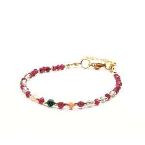 Bransoletka Malachit, Kamień słoneczny, Kwarc, Granat, Cytryn, Turmalin 16,5-20,5cm KAM1295 Stal chirurgiczna pozłacana