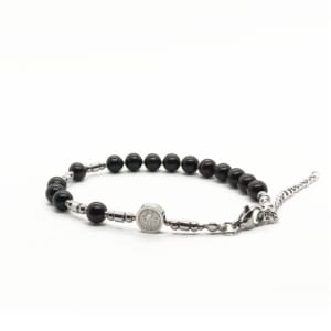 Bransoletka różaniec (10tka) Krzyż św. Benedykta, Drewno sandałowe 17-21cm D210 - Stal chirurgiczna