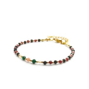 Bransoletka Malachit, Kamień słoneczny, Granat, Cytryn, Turmalin 17-21cm KAM1297 Stal chirurgiczna pozłacana