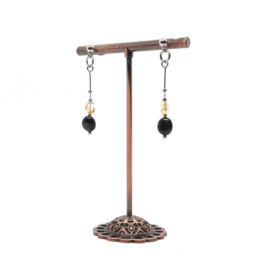 Kolczyki Cytryn, Turmalin, Kryształ górski - Stal chirurgiczna KOL155