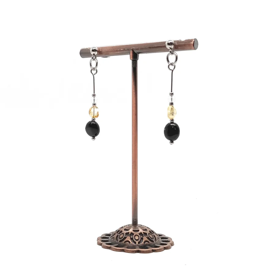 Kolczyki Cytryn, Turmalin, Kryształ górski - Stal chirurgiczna KOL155