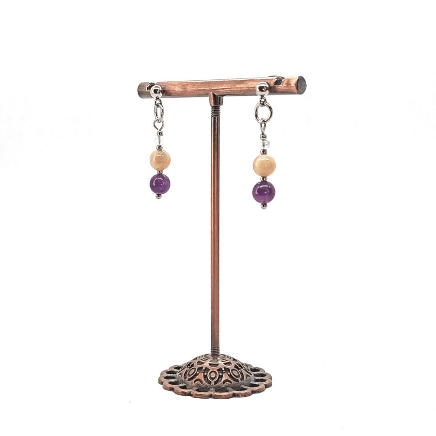 Kolczyki pozłacane Ametyst, Kamień słoneczny, Kryształ górski, Stal chirurgiczna KOL147