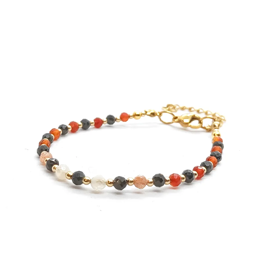 Bransoletka Onyks, Obsydian, Cytryn, Kamień słoneczny 16-20cm KAM1327 Stal chirurgiczna pozłacana