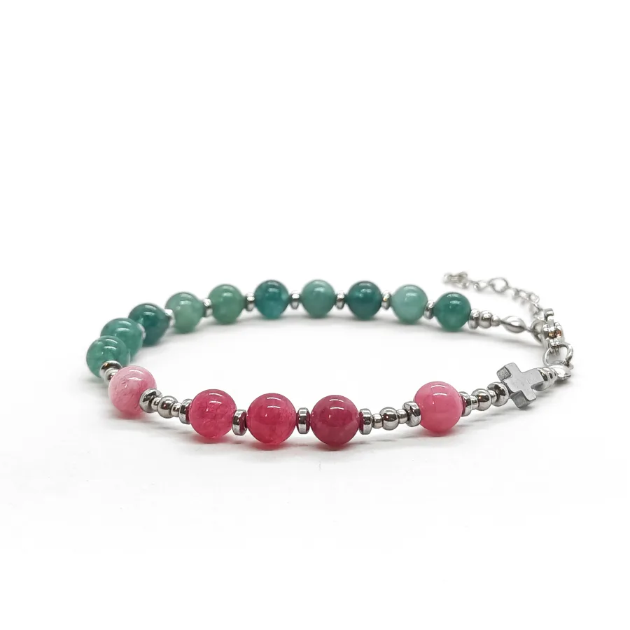 Bransoletka różaniec (10tka) Turmalin 17-21cm KAM1309 Stal chirurgiczna