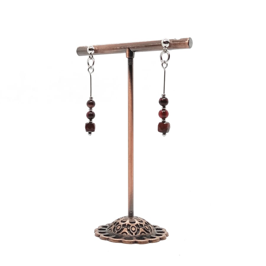 Kolczyki Tygrysie oko czerwone, Agat bursztynowy, Stal chirurgiczna KOL150